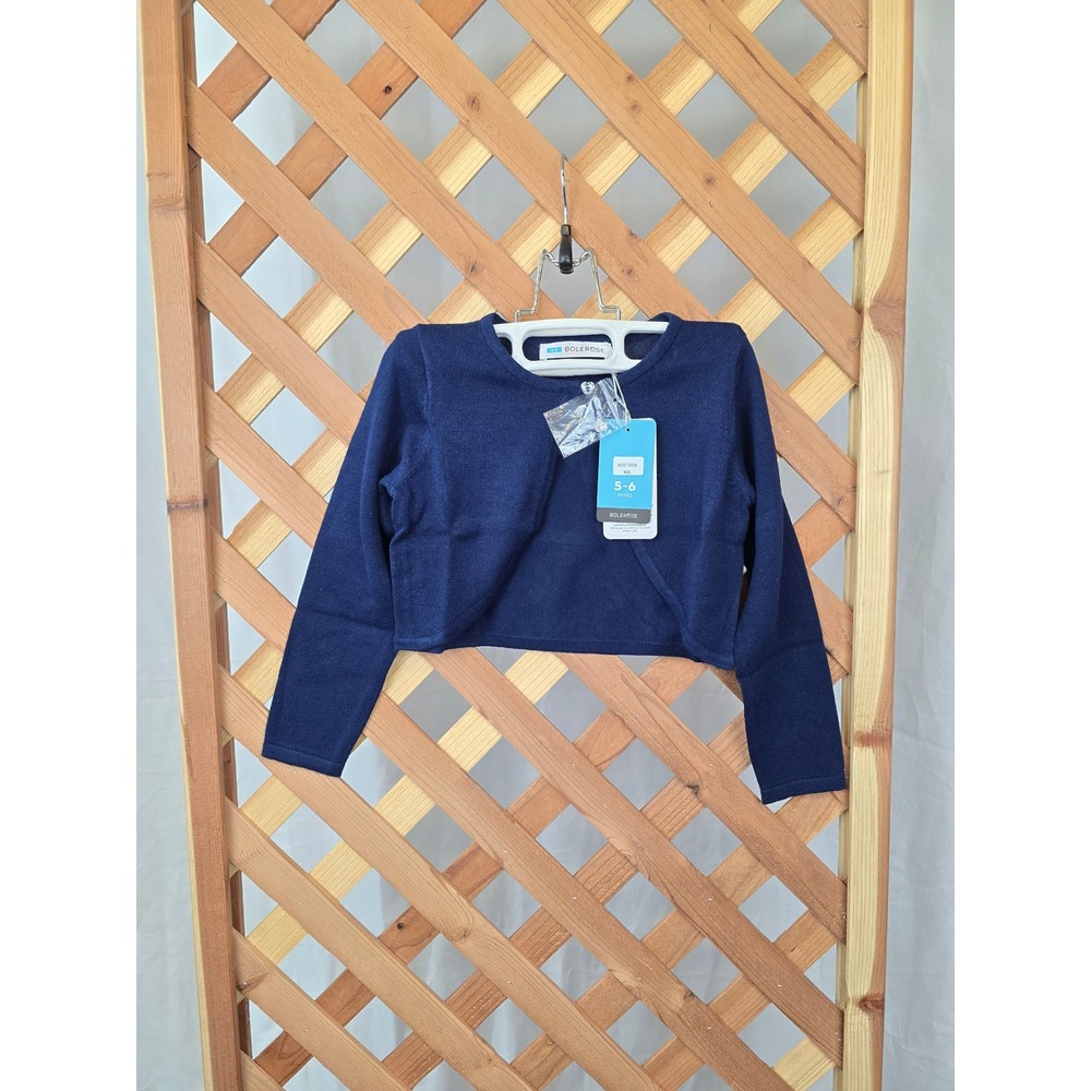 BOLEROSE Bolero Shrug Girls 5-6 Navy Blue Long Sleeve Cotton Knit - NEW